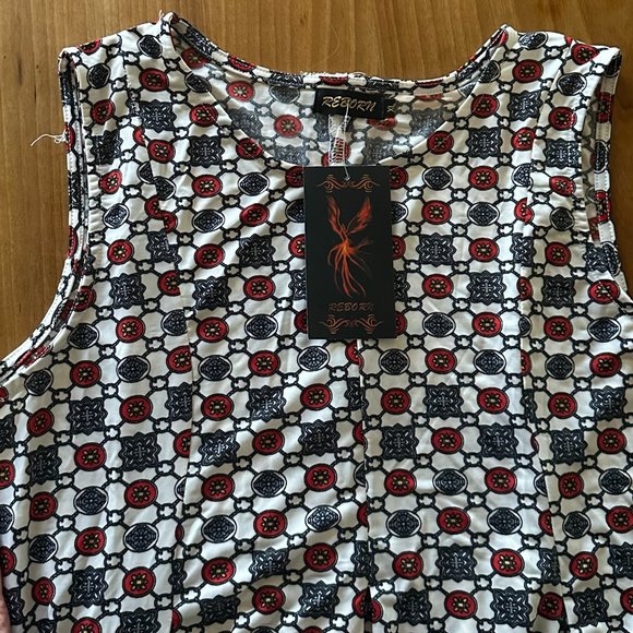 Reborn brand long sleeveless dress  NWT - white, black & red print - Picture 3 of 5